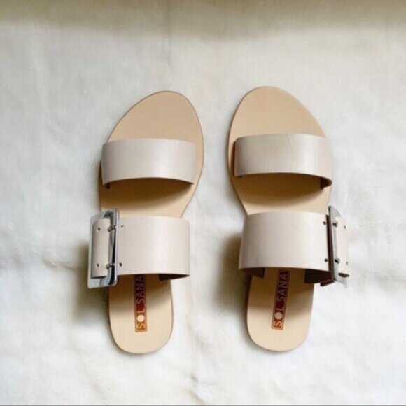 Free People Sol Sana April II Slide Sandals Flats Straps Leather Buckle Ecru 6 - Picture 5 of 15